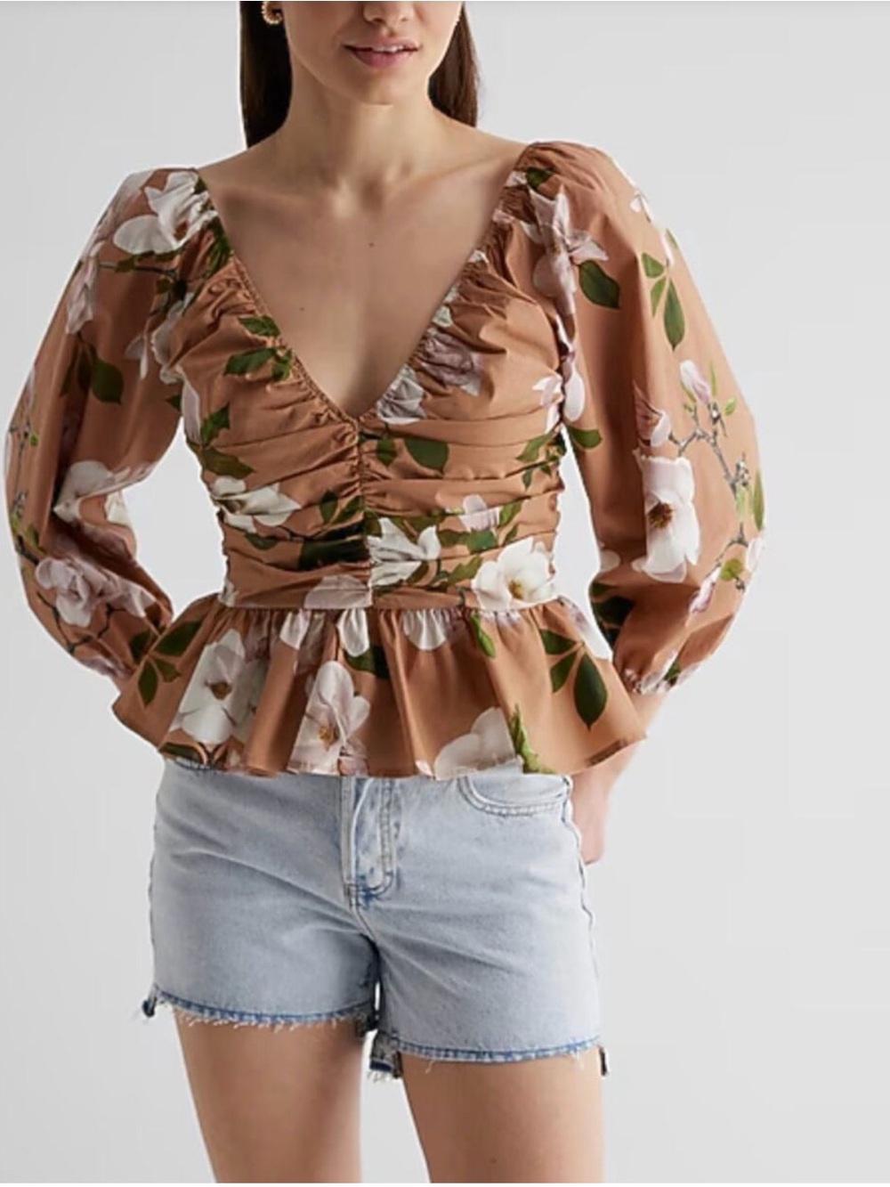 Express Floral Peplum Blouse – Size Large